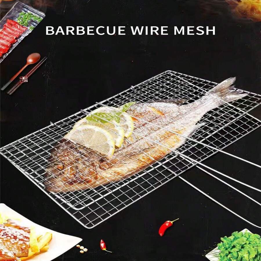 Bbq Grilling Meshes Set Including Vegetable Grilling Basket, Fish Grilling Rack, Dual Fish