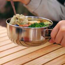 1set Stainless Steel Bowl Set, Portable Camping Tableware Set With Multifunctional Bowls, 2pcs Stainless Steel Bowls Included - Silver - View 4