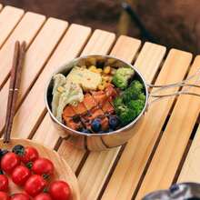 1set Stainless Steel Bowl Set, Portable Camping Tableware Set With Multifunctional Bowls, 2pcs Stainless Steel Bowls Included - Silver - View 9