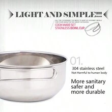 1set Stainless Steel Bowl Set, Portable Camping Tableware Set With Multifunctional Bowls, 2pcs Stainless Steel Bowls Included - Silver - View 8