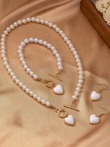 A Romantic & Stylish Heart Pendant Necklace, Bracelet And Earrings Set For Women, Perfect For Attending Evening Parties, Dinners, Celebrations Or As Birthday Gifts For Girlfriends Valentines,Mom,Mother,Mother's Day,Gift