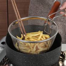 1pc Stainless Steel French Fries Fryer Basket, 23cm Foldable Round Fry Basket For Separating Fried Chicken & Draining Oil - Silver - View 2