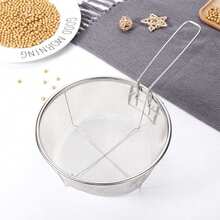 1pc Stainless Steel French Fries Fryer Basket, 23cm Foldable Round Fry Basket For Separating Fried Chicken & Draining Oil - Silver - View 3