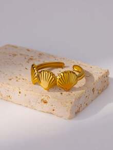 1Pc Summer Beach Style Stainless Steel Sea Shell Cuff Ring ,Suitable For Women Couple Jewelry Vacation Gift - 1 - View 4
