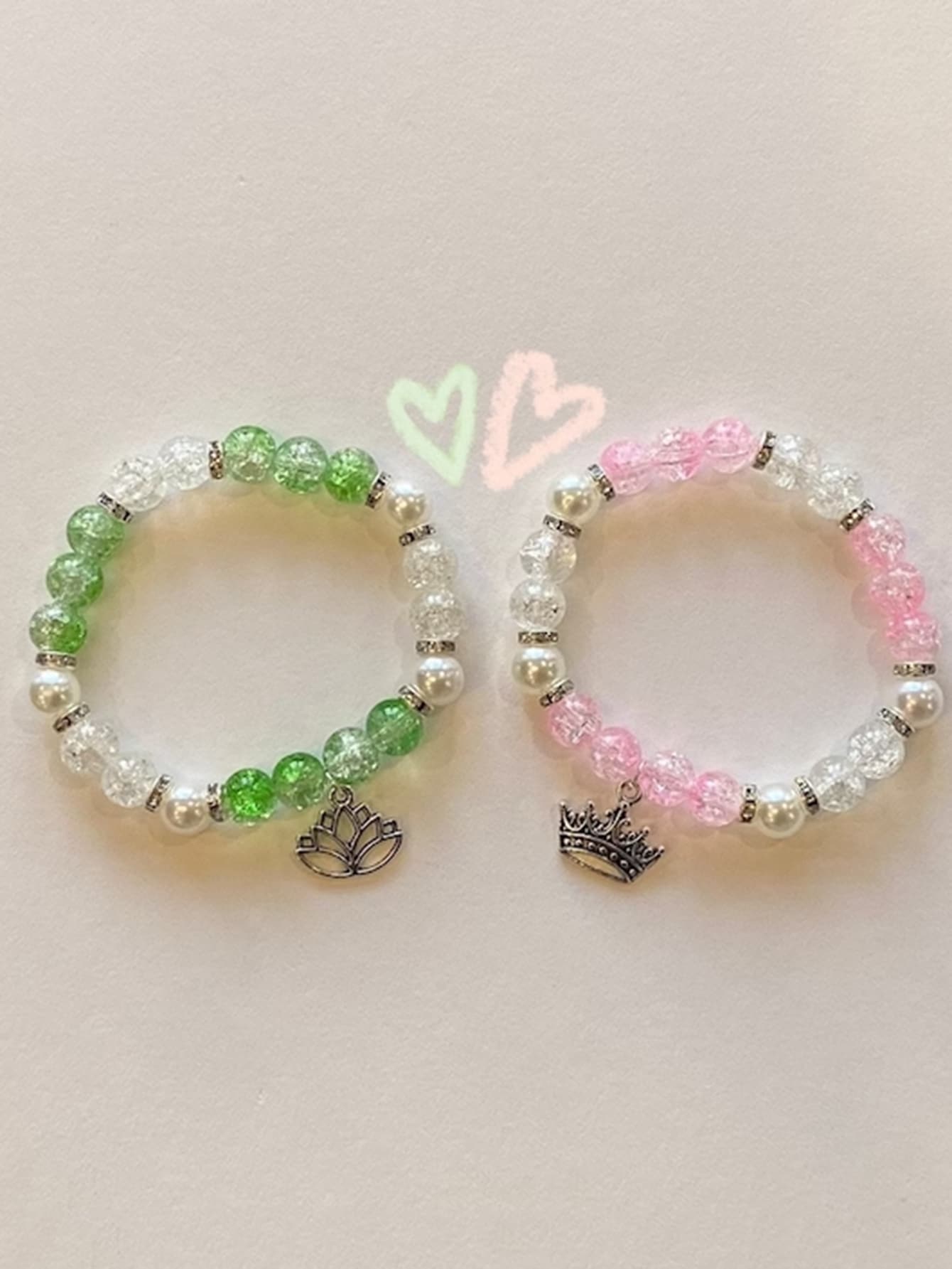 2Pcs Friendship Bracelets With Lotus &Crown Charm Best Friend Bff Matching Bracelets For Couples Women Men - Multicolor - View 1