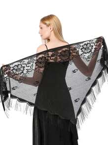 Boho風格1入組女式斗篷披肩三角圍巾，流蘇設計，適用於新娘舞會婚禮晚禮服沙灘旅行 - 彩色 - 查看 10