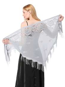 Boho風格1入組女式斗篷披肩三角圍巾，流蘇設計，適用於新娘舞會婚禮晚禮服沙灘旅行 - 彩色 - 查看 9