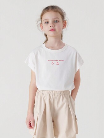 MARC&JANIE 青少女休閒運動快乾字母印花圓領短袖t恤,夏季