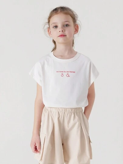 MARC&JANIE Young Girls' Casual Sports Quick Dry Letter Print Round Neck Short Sleeve T-Shirt, Summer
