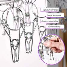1 Miếng Giá phơi tất Với 36 Cọc Thép không gỉ Vớ Giá treo Xoay Chống gió Giặt Nhỏ giọt Móc áo Gấp lại Móc tất - Bạc - Xem 5
