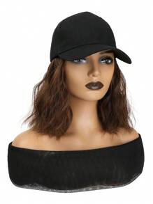 Synthetische Perücke mit Kappe, 8 Zoll kurze lockige Perücke, Bobcut-Stil, schwarze Baseballkappe, hitzebeständige Faser, verstellbare Kappengröße für den täglichen Gebrauch
