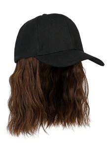 Synthetische Perücke mit Kappe, 8 Zoll kurze lockige Perücke, Bobcut-Stil, schwarze Baseballkappe, hitzebeständige Faser, verstellbare Kappengröße für den täglichen Gebrauch
