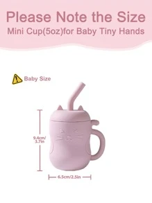 1 件儿童便携式吸管杯（150 毫升/5 盎司），带手柄硅胶杯，适合幼儿，婴儿第一阶段实用喂食杯 - 淺粉色 - 查看 10