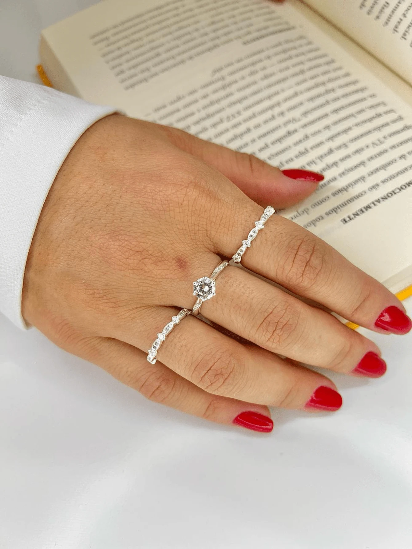 Mix Anel Aparador Solitario Zirconia Prata 925 Legitima - APARADOR - Visão 1