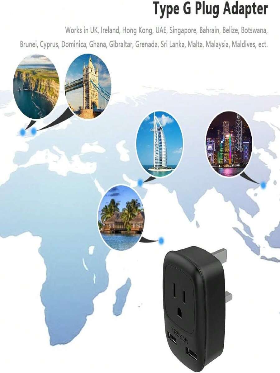TESSAN UK Hong Kong Ireland Travel Plug Adapter, 2 Pack Type G Power ...