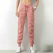 1 quần dài đơn sắc xếp ly phong cách thể thao cho nữ - Hồng - Xem 5