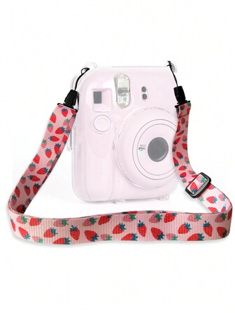 1 pieza Correa de cámara mini de fresa rosa, correa ajustable para el hombro tipo bandolera, accesorio de muñequera antipeida para teléfono y cámara