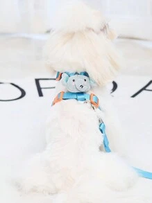 1pc Cute & Ugly Cartoon Elephant Printed Breathable, Waterproof & Dirt-Resistant Pet Harness With Adjustable Chest And Back Straps And 1pc 150cm Nylon Leash, Suitable For Cats And Small Dogs, Indoor And Outdoor Use All Year Round