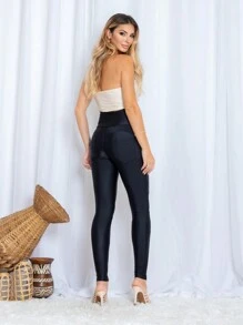 Calça Skinny Feminina em Malha PRD Cintura alta Com Botoes No Cós Simples Salto alto elegante Festa Casual Boho Tecido de malha Com cinto Zíper Sem usar Malha Contraste Calça Feminina Noite Feriado Festa de aniversário Diário Formal e Noturno Despedida de solteira viagem Roupas de aeroporto Todas as Estaçoes