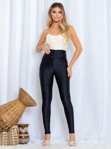 Calça Skinny Feminina em Malha PRD Cintura alta Com Botoes No Cós Simples Salto alto elegante Festa Casual Boho Tecido de malha Com cinto Zíper Sem usar Malha Contraste Calça Feminina Noite Feriado Festa de aniversário Diário Formal e Noturno Despedida de solteira viagem Roupas de aeroporto Todas as Estaçoes