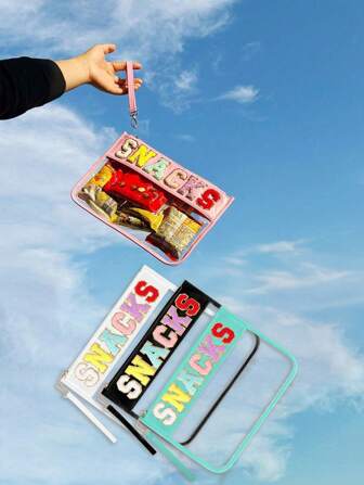 1pc Waterproof Transparent Cosmetic Bag With Letter Embroidery, Large Capacity Multi-Functional Toiletry Bag, Zippered Storage Bag For Snack For Travel Storage Bag,Makeup Bag,Cosmetic Bag,Vacation Organizer,Large Capacity Makeup Organizer Makeup Case, For Lipstick, Brush, Skincare, Mobile Phone, Coin, Small Items, For Home,Gift,Vacation And Festival Halloween Christmas Multifunctional Use,Boho Vibes