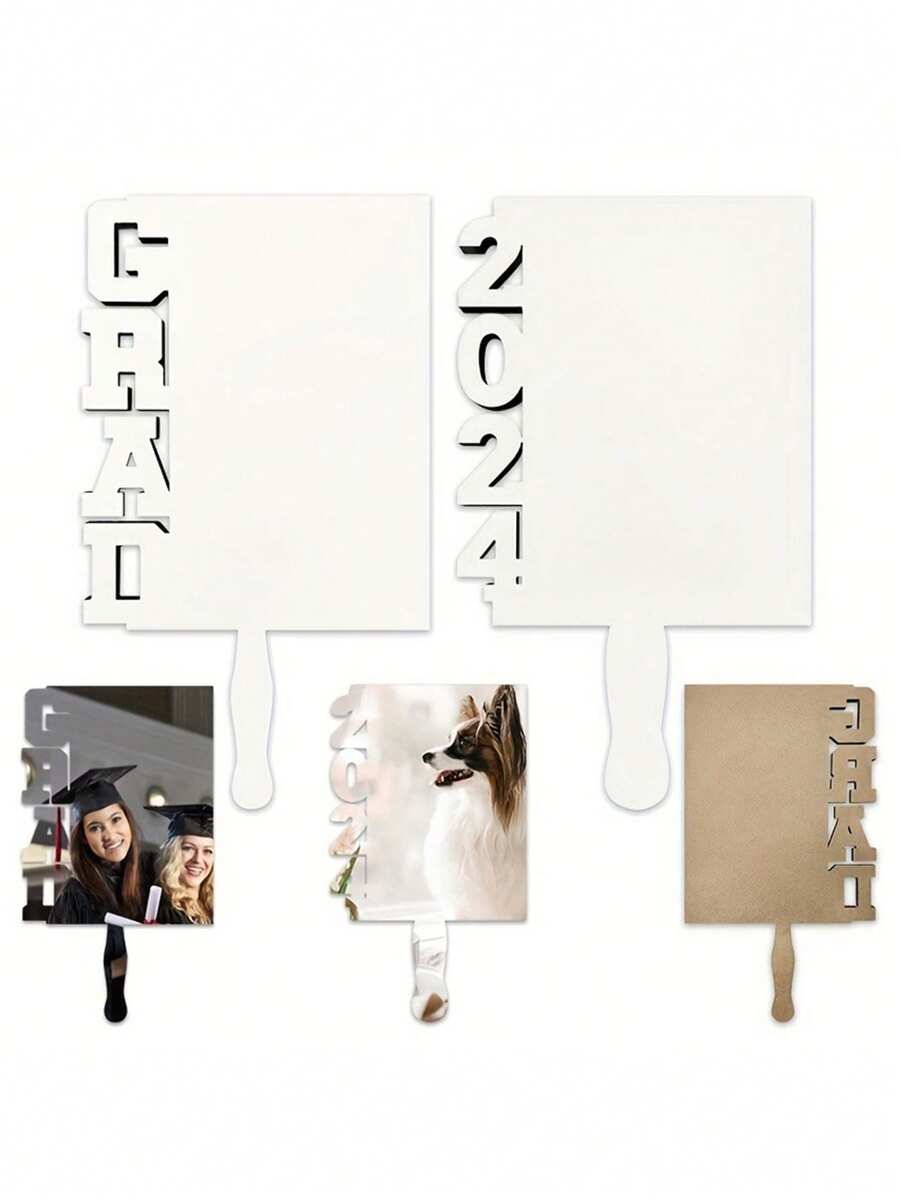 1/2pcs Graduation Fan Photo Frame, Diy Blank Photo Frame Heat Transfer Graduation Photo Frame Crafts 2024 Graduation Gift Rectangle Wooden White Plaque Gift - White - View 1
