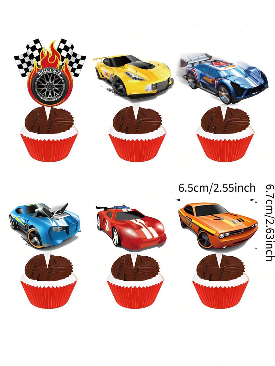 24pcs Racing Car Cake Topper Birthday Tire Cake Decorations Black And