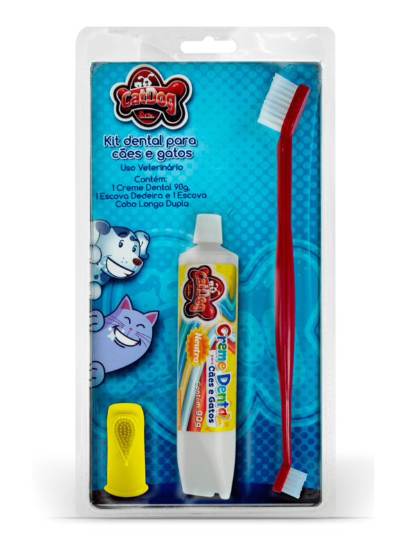 Kit dental Pet 3 Peças Pasta de dente Escova e Dedeira CatDog