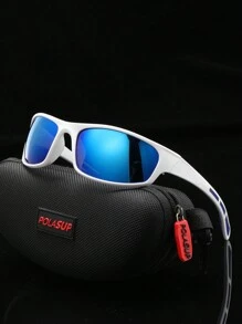 POLASUP 1pc Men's Sports Cycling Glasses For Summer, Suitable For All Seasons, Half Frame With Contrast Double-Color Fluorescent Color, With Silicone Non-Slip Foot Pad, Comfortable And Soft Nose Pad, Polycarbonate Explosion-Proof With Reflective Plating Pc Mirror Anti-Lost Rope And Eyeglass Cloth) Beach Accessories Glasses Shades Easy Comfort Casual Outfits Outdoor Cycling Glasses For Summer Beach Vacation, Outdoor, Travel