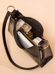 时尚黑色鳄鱼压纹女士单肩包 - 黑色 - 查看 4