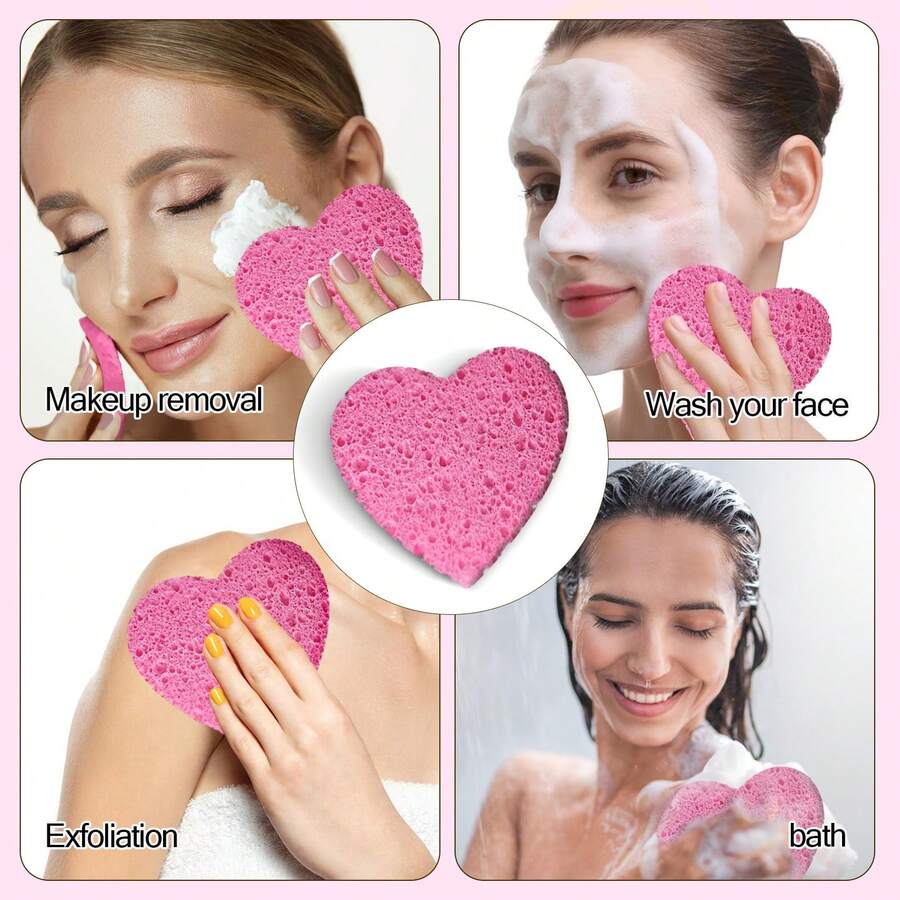 30Piece Pink Heart Compressed Face Sponge With Plastic Storage Box For