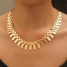 1pc Asymmetrical Wide Lock Collar Chain Necklace In Gold And Silver Colors With Punk Style, Perfect For Fashionable And Vacational Look In European And American Style - Gold - View 1