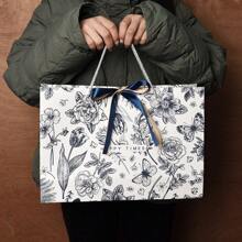 1 pieza Bolsa de regalo de papel con estampado floral y asa al estilo Ins, bolsa de transporte para ropa, caramelos y aperitivos en stock