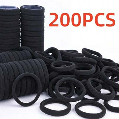 200pcs Black Hair Bands For Girls Hairband High Elastic Rubber Band Hair Ties Ponytail Holder Scrunchies Accessories