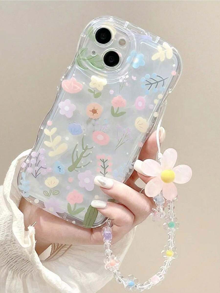 Funda de teléfono con patrón de burbuja de flores y flores pintadas con patrón de onda, compatible con Apple y Samsung - transparente - Ver 1