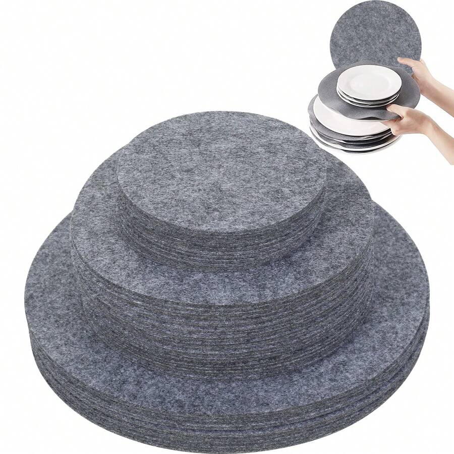 96 Pcs Felt Plate Dividers Set 3 Sizes Round Felt Plate Protectors Reusable Dish Storage Pads Multipurpose Soft Plate Separators Pads For Packing Stacking Procelain Cookware 5 Inch 7.5 Inch 10.5 Inch - Grey - View 1