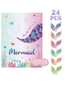 Pin The Tail On The Mermaid Game Mermaid Party Game 24 Pcs Reusable Tails Sticker Party Supplies For Birthday Party Favor Sets,Christmas