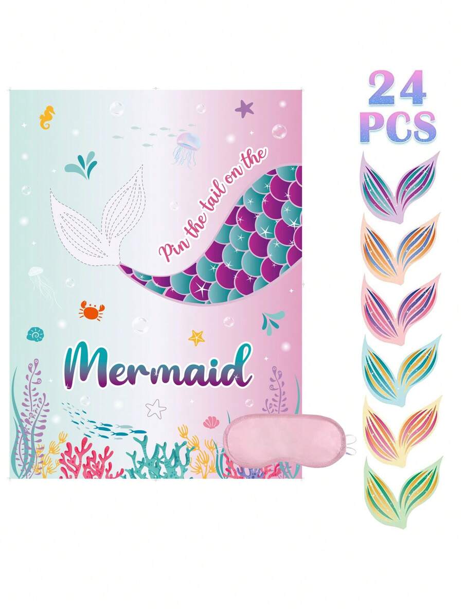 Pin The Tail On The Mermaid Game Mermaid Party Game 24 Pcs Reusable Tails Sticker Party Supplies For Birthday Party Favor Sets,Christmas