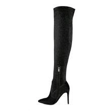 Tigerlily Knitted Stiletto Long Boots - Black - View 3