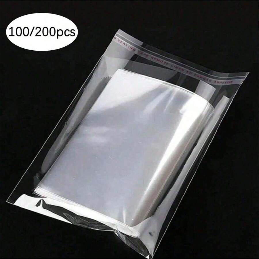 100/200pcs Self-Adhesive Resealable OPP Bags, Transparent Resealable Plastic Bags For Packaging Small Gifts, Party Favors And Toys Valentine Day - Clear - View 1