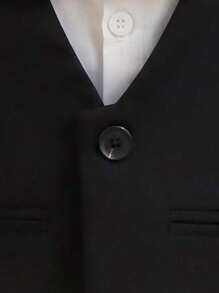 Young Boy 4pcs Suit Set Including Vest, Short Sleeve Shirt, Pants, Bowtie, Spring/Summer - Black - View 6