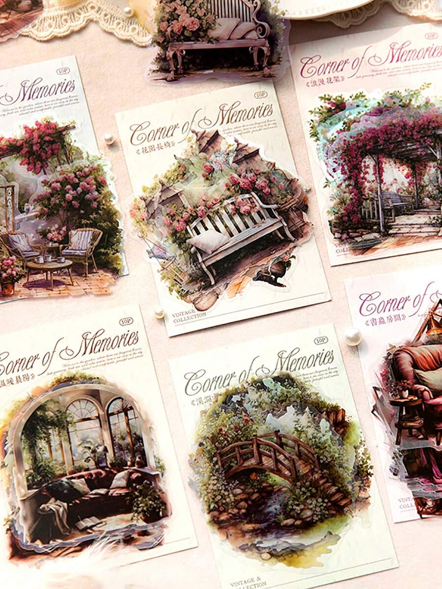 10pcs/Bag Stickers, Memory Corner Series, Artistic Journal Decorative Material, Phone Case Stickers - Multicolor - View 1