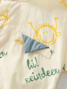 夏季男孩卡通印花翻領鈕扣長袖襯衫，春秋風格 - 黃色 - 查看 4