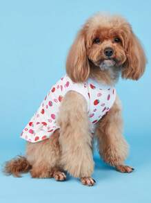 1pc Fruit Pattern Leash Attached Dress For Teddy, Cats, Dogs - Pink - View 3