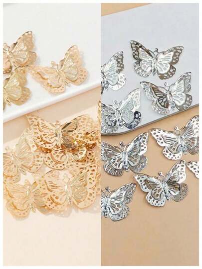 10pcs/set Fashionable Personality Hollow Out Butterfly Shaped Pendant For Diy Jewelry Decoration, Including Necklaces, Earrings And Hair Accessories