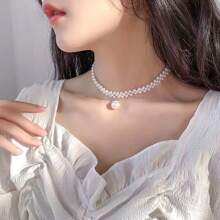 1pc New Arrival Pearl Necklace For Women, Retro & Unique Design, High-End Short Clavicle Chain - White - View 4