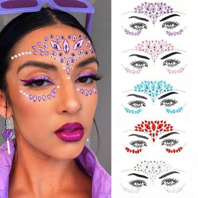 5 قطع من الماس الوجه المجوهرات ملصقات كريستال لميك أب الوجه في الأداء الحفلات والمهرجانات الموسيقية وأوكتوبرفست ومستلزمات الأزياء الأخرى مع لاصق ذاتي اللصق