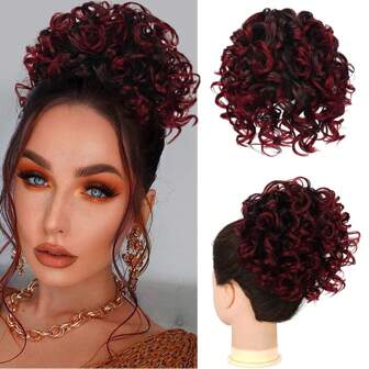Messy Bun Short Curly Ponytail Extension Elastic Drawstring Loose Hair Bun Hair Pieces For Women With Thinning Hair High Temperature Synthetic Fiber Hair Bun Extension