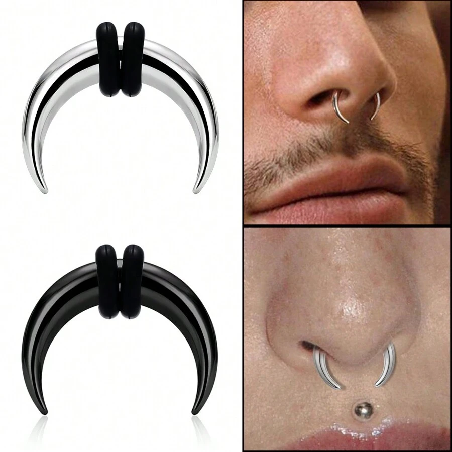 Anillo De Septum De Cuerno De Buey, Joyería De Perforación Corporal De Anillo De Nariz De Acero Quirúrgico 316l Para Septum/nariz/lobe De Oreja - Aro De Cartílago De Acero Inoxidable Para Mujeres Y Hombres - Joyería piercing del cuerpo de acero inoxidable - Ver 1