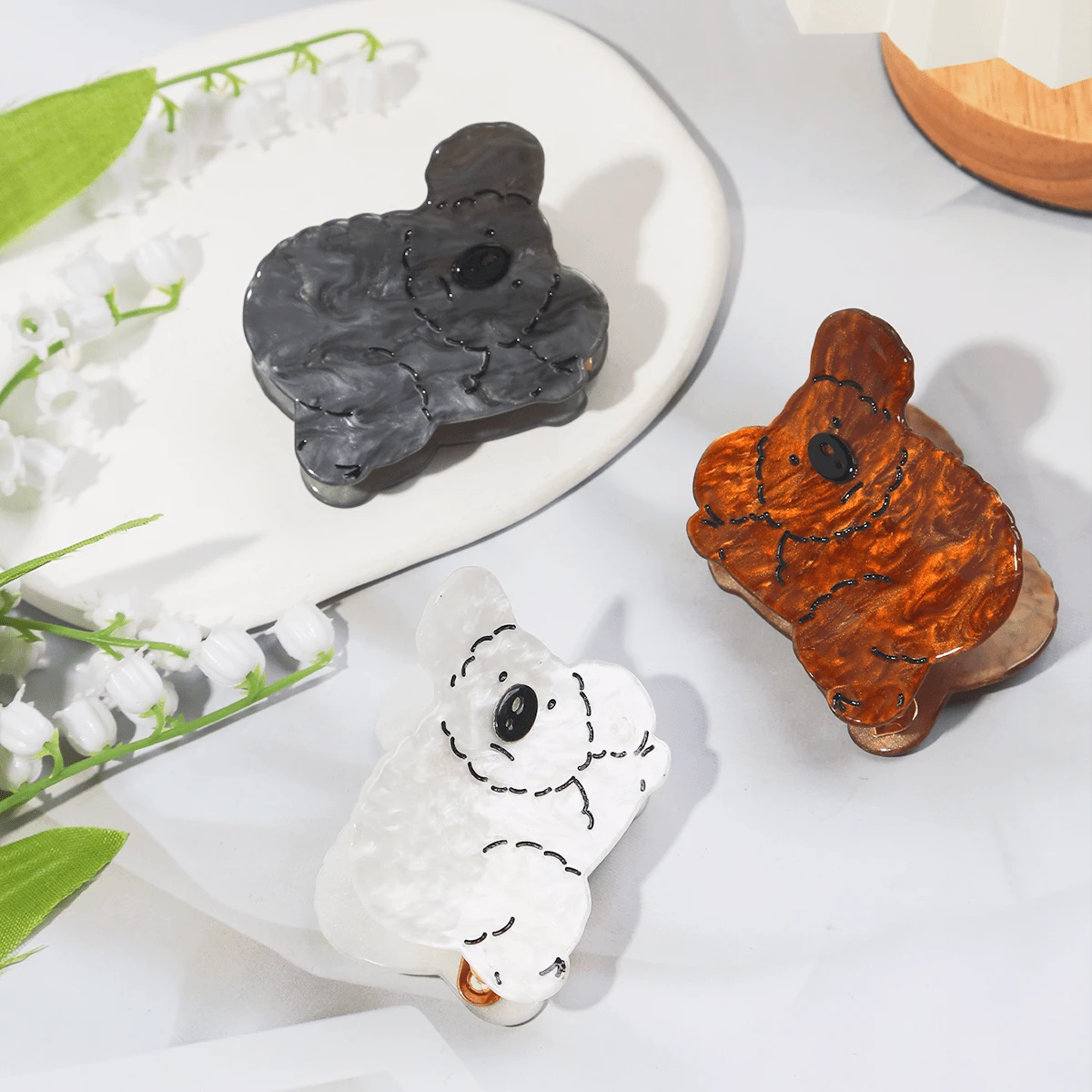 1只醋酸可愛熊貓中號髮卡,適用於女性日常、度假和戶外活動,作為禮物 - 棕色 - 查看 1